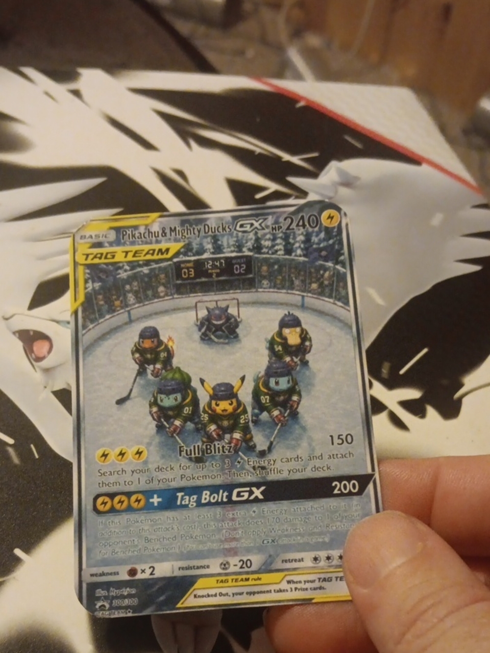 Pikachu & Mighty Ducks TAG TEAM GX Holographic Trading Card - Yellow